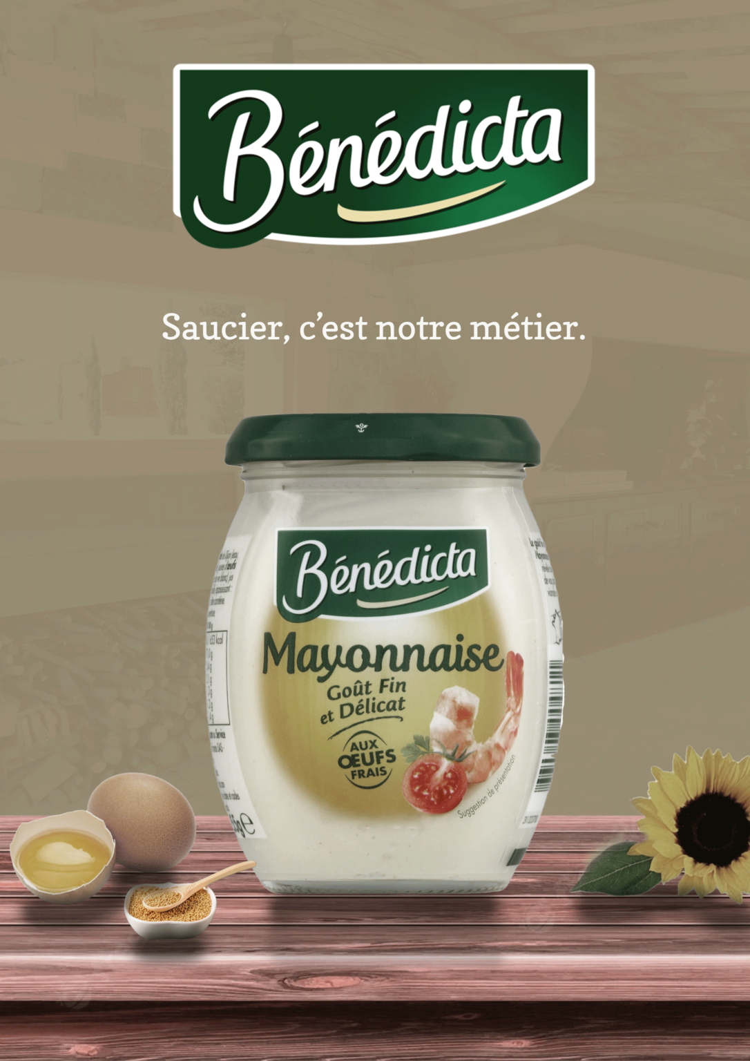 Conception pragmatique d'une affiche pour la marque 'BENEDICTA' réalisée avec précision grâce à l'utilisation de Photoshop, démontrant mes compétences pratiques en design graphique.